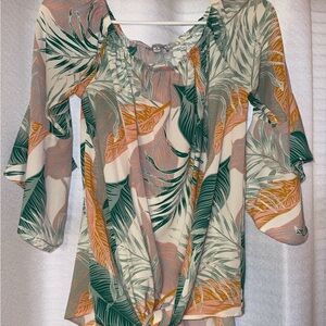 White Birch Tropical Leaf Print Blouse